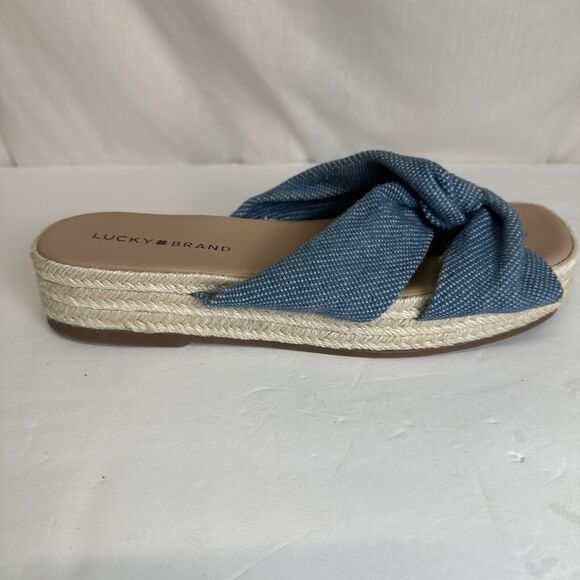 Lucky Brand Grenly Blue Fabric Twist‎ Espadrille Slide Sandals Sz 8.5 Platform - Picture 2 of 10